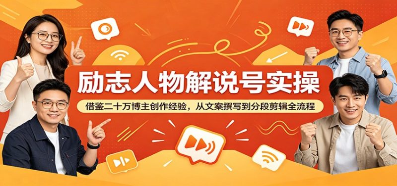 励志人物解说号实操：借鉴二十万博主创作经验，从文案撰写到分段剪辑全流程万象阁-VIP网课-网赚项目-创业项目-精品资源-技能教程万象阁