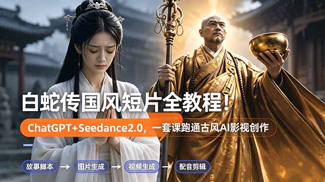 白蛇传-国风短片全教程！ChatGPT+Seedance2.0，一套课跑通古风AI影视创作万象阁-VIP网课-网赚项目-创业项目-精品资源-技能教程万象阁