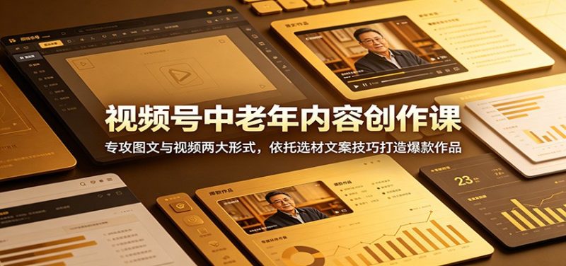 视频号中老年内容创作课：专攻图文与视频两大形式，依托选材文案技巧打造爆款作品万象阁-VIP网课-网赚项目-创业项目-精品资源-技能教程万象阁
