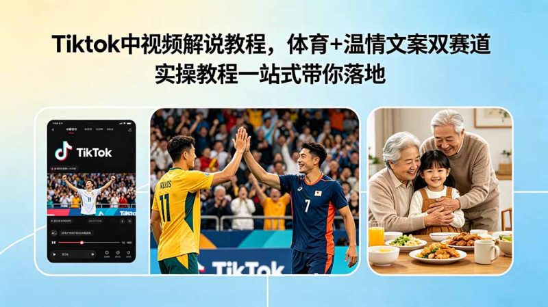Tiktok中视频解说教程，体育+温情文案双赛道实操教程一站式带你落地万象阁-VIP网课-网赚项目-创业项目-精品资源-技能教程万象阁