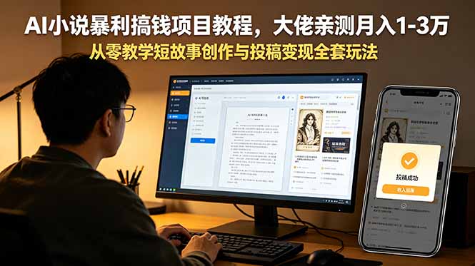 AI小说暴利搞钱项目教程，大佬亲测月入1-3万，从零教学短故事创作与投稿变现全套玩法万象阁-VIP网课-网赚项目-创业项目-精品资源-技能教程万象阁