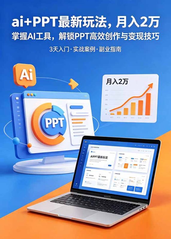 ai+PPT最新玩法，月入2万掌握AI工具，解锁PPT高效创作与变现技巧3天入门，实战案例·副业指南万象阁-VIP网课-网赚项目-创业项目-精品资源-技能教程万象阁