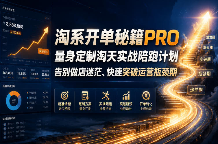 淘系开单秘籍PRO，量身定制淘天实战陪跑计划，告别做店迷茫、快速突破运营瓶颈期(2026年6月22日)万象阁-VIP网课-网赚项目-创业项目-精品资源-技能教程万象阁