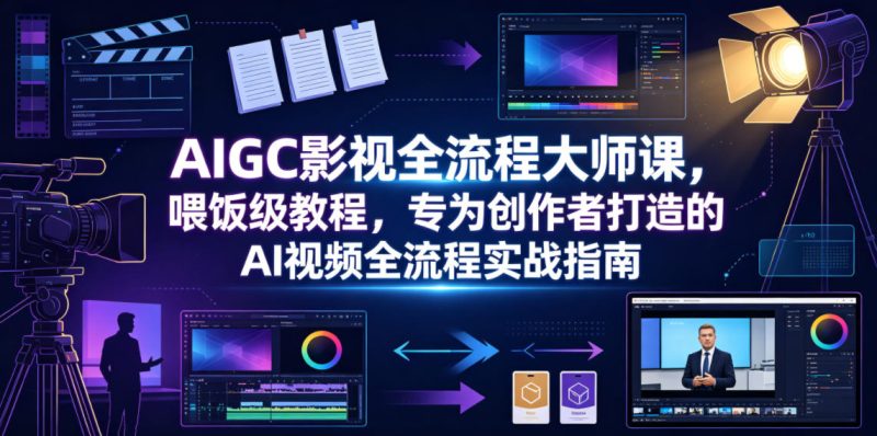 AIGC影视全流程大师课,喂饭级教程,专为创作者打造的AI视频全流程实战指南万象阁-VIP网课-网赚项目-创业项目-精品资源-技能教程万象阁