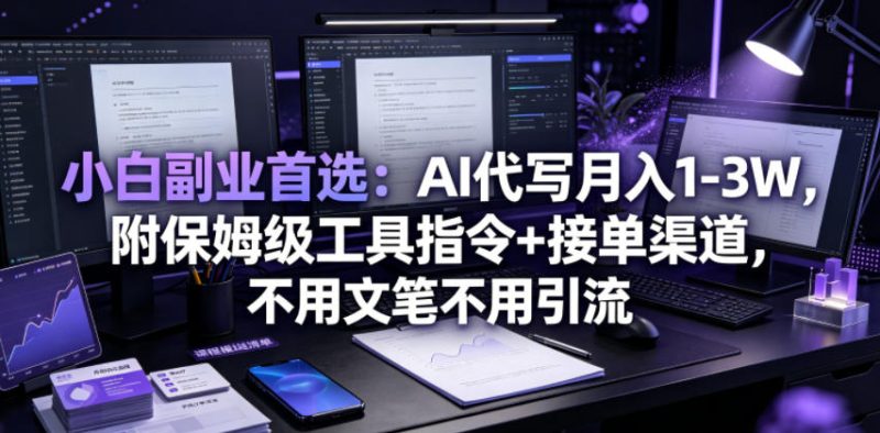 小白副业首选:AI代写月入1-3W,附保姆级工具指令+接单渠道,不用文笔不用引流【揭秘】万象阁-VIP网课-网赚项目-创业项目-精品资源-技能教程万象阁