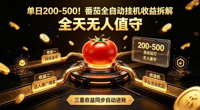 单日200-500!番茄全自动挂G收益拆解,全天无人值守,矩阵操作收益翻倍【揭秘】万象阁-VIP网课-网赚项目-创业项目-精品资源-技能教程万象阁