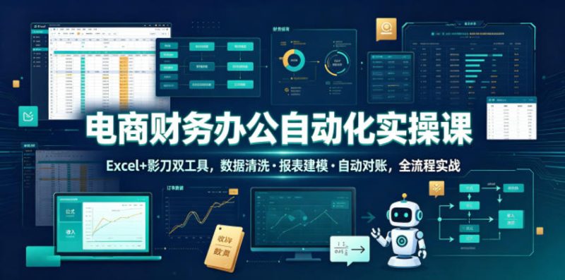电商财务办公自动化实操课,Excel+影刀双工具,数据清洗・报表建模・自动对账,全流程实战万象阁-VIP网课-网赚项目-创业项目-精品资源-技能教程万象阁