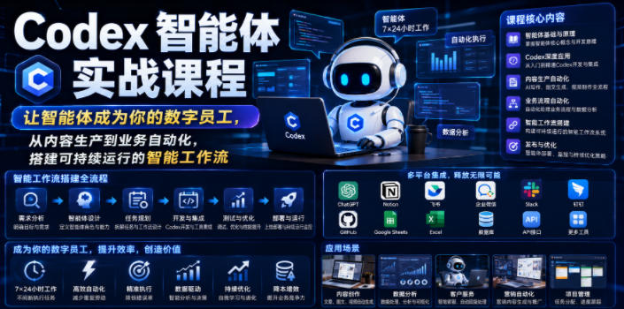Codex智能体实战课程,让智能体成为你的数字员工,从内容生产到业务自动化,搭建可持续运行的智能工作流万象阁-VIP网课-网赚项目-创业项目-精品资源-技能教程万象阁