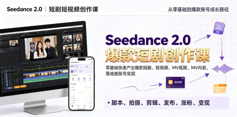 Seedance 2.0短剧短视频创作课,零基础快速产出爆款短剧、短视频、MV内容,落地做账号实现变现万象阁-VIP网课-网赚项目-创业项目-精品资源-技能教程万象阁