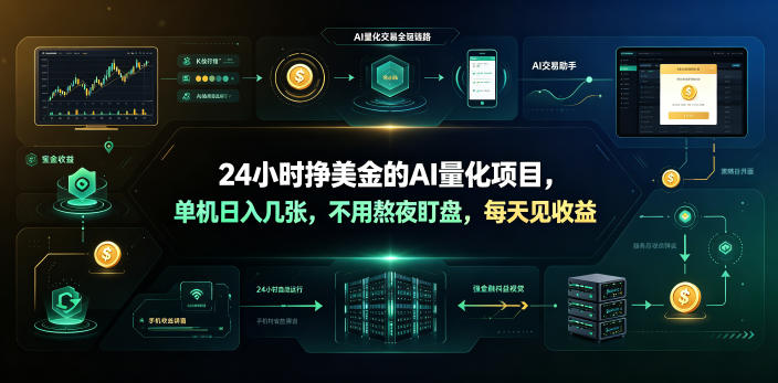 24小时挣美金的AI量化项目,单机日入几十美刀,不用熬夜盯盘,每天见收益【揭秘】万象阁-VIP网课-网赚项目-创业项目-精品资源-技能教程万象阁