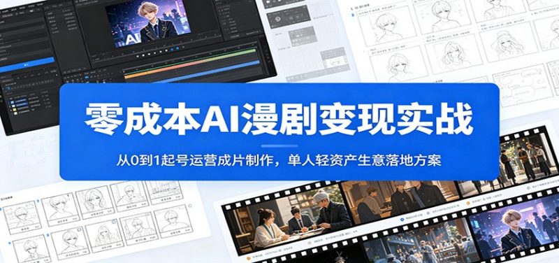 零成本AI漫剧变现实战:从0到1起号运营成片制作,单人轻资产生意落地方案万象阁-VIP网课-网赚项目-创业项目-精品资源-技能教程万象阁