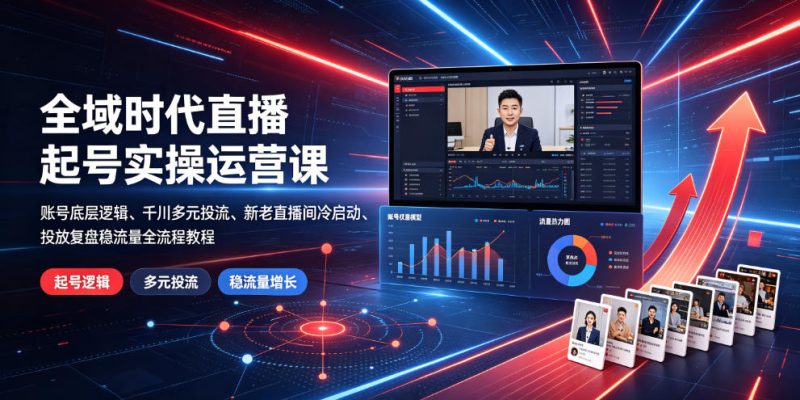 全域时代直播起号实操运营课|账号底层逻辑、千川多元投流、新老直播间冷启动、投放复盘稳流量全流程教程万象阁-VIP网课-网赚项目-创业项目-精品资源-技能教程万象阁