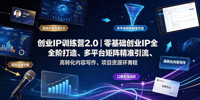 创业IP训练营2.0｜零基础创业IP全阶打造、多平台矩阵精准引流、高转化内容写作、项目资源对接与口碑变现闭环课程万象阁-VIP网课-网赚项目-创业项目-精品资源-技能教程万象阁