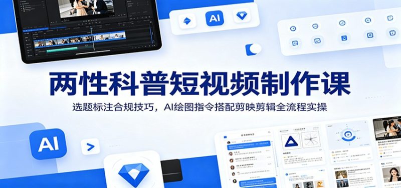 两性科普短视频制作课:选题标注合规技巧,AI绘图指令搭配剪映剪辑全流程实操万象阁-VIP网课-网赚项目-创业项目-精品资源-技能教程万象阁