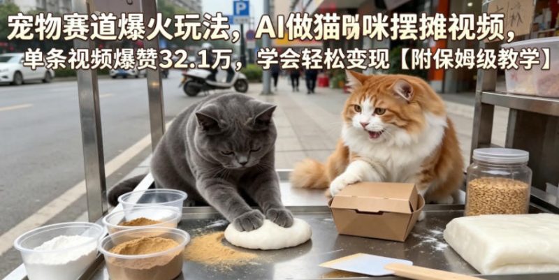 宠物赛道爆火玩法,AI做猫咪摆摊视频,单条视频爆赞32.1万,学会轻松变现【附保姆级教学】万象阁-VIP网课-网赚项目-创业项目-精品资源-技能教程万象阁