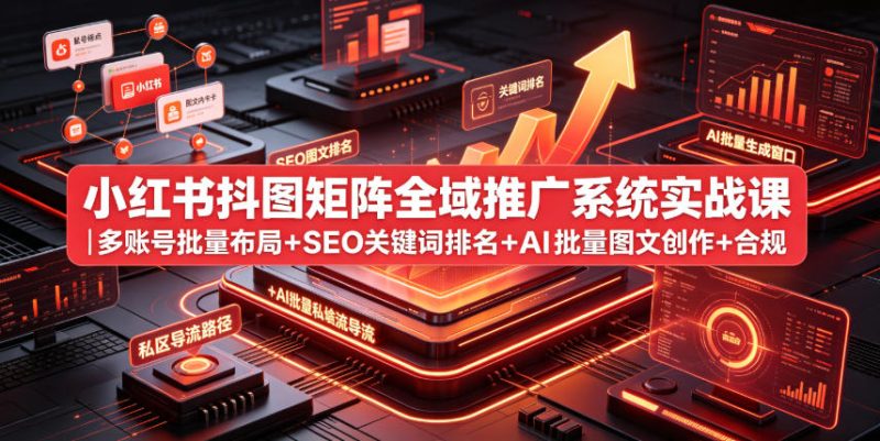 小红书抖图矩阵全域推广系统实战课|多账号批量布局+SEO关键词排名+AI批量图文创作+合规私域导流完整落地教程万象阁-VIP网课-网赚项目-创业项目-精品资源-技能教程万象阁