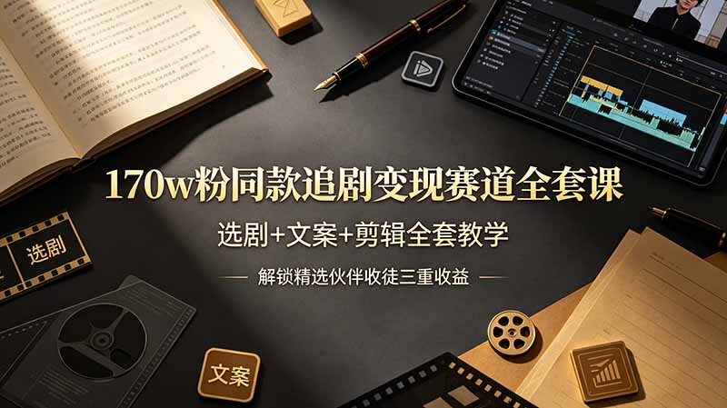 170w粉博主同款追剧变现赛道全套课,选剧+文案+剪辑全套教学,解锁精选伙伴收徒三重收益万象阁-VIP网课-网赚项目-创业项目-精品资源-技能教程万象阁