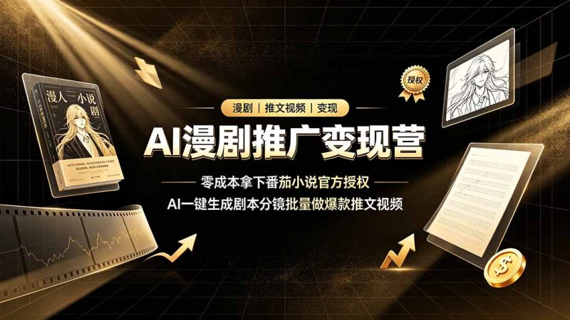 AI漫剧推广变现营，零成本拿下番茄小说官方授权，AI一键生成剧本分镜批量做爆款推文视频万象阁-VIP网课-网赚项目-创业项目-精品资源-技能教程万象阁
