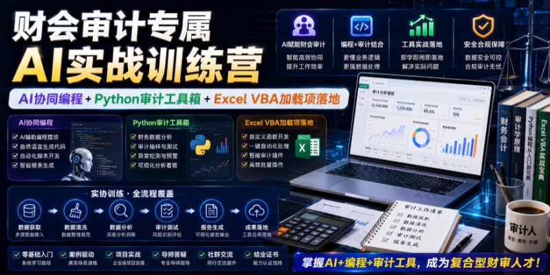 财会审计专属AI实战训练营|AI协同编程+Python审计工具箱+Excel VBA加载项落地万象阁-VIP网课-网赚项目-创业项目-精品资源-技能教程万象阁