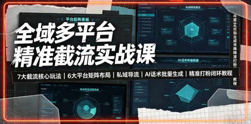 全域多平台精准截流实战课|7大截流核心玩法、6大平台矩阵布局、私域导流、AI话术批量生成、精准打粉闭环教程万象阁-VIP网课-网赚项目-创业项目-精品资源-技能教程万象阁