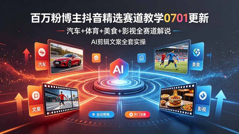 百万粉博主抖音精选赛道教学-0701更新，汽车+体育+美食+影视全赛道解说，AI剪辑文案全套实操万象阁-VIP网课-网赚项目-创业项目-精品资源-技能教程万象阁