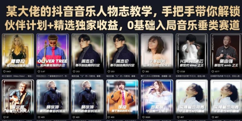 某大佬的抖音音乐人物志教学,手把手带你解锁伙伴计划+精选独家收益,0基础入局音乐垂类赛道万象阁-VIP网课-网赚项目-创业项目-精品资源-技能教程万象阁