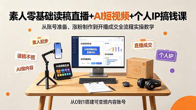 素人零基础读稿直播+AI短视频+个人IP搞钱课,从账号准备、涨粉制作到开播成交全流程实操教学万象阁-VIP网课-网赚项目-创业项目-精品资源-技能教程万象阁