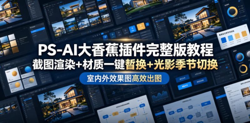 PS-AI大香蕉插件完整版教程，截图渲染+材质一键替换+光影季节切换，室内外效果图高效出图高阶课程万象阁-VIP网课-网赚项目-创业项目-精品资源-技能教程万象阁