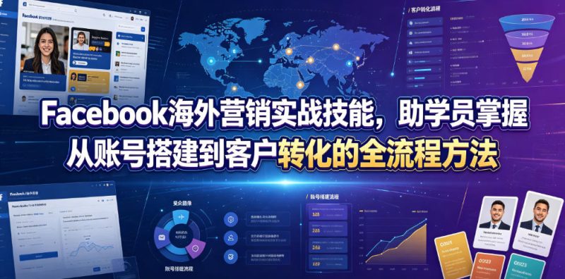 Facebook海外营销实战技能,助学员掌握从账号搭建到客户转化的全流程方法万象阁-VIP网课-网赚项目-创业项目-精品资源-技能教程万象阁
