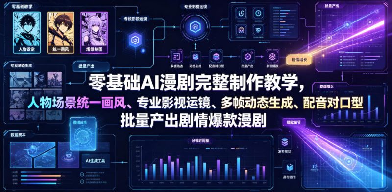 零基础AI漫剧完整制作教学,人物场景统一画风、专业影视运镜、多帧动态生成、配音对口型,批量产出剧情爆款漫剧万象阁-VIP网课-网赚项目-创业项目-精品资源-技能教程万象阁