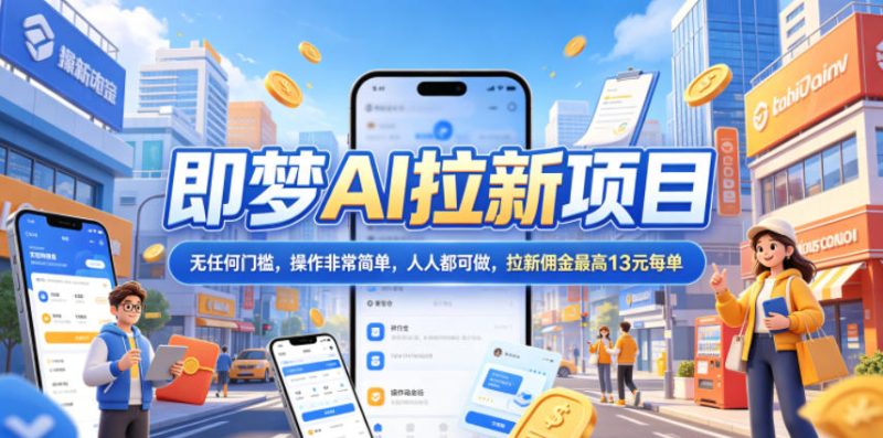 2026年即梦AI拉新项目最新玩法,无任何门槛,操作非常简单,人人都可做,拉新佣金最高13米每单(更新6月30日)万象阁-VIP网课-网赚项目-创业项目-精品资源-技能教程万象阁