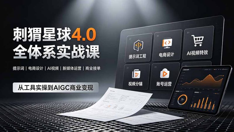 刺猬星球4.0全体系实战课，覆盖提示词工程、电商设计、AI视频特效与新媒体运营，一站式掌握AIGC商业核心技能万象阁-VIP网课-网赚项目-创业项目-精品资源-技能教程万象阁