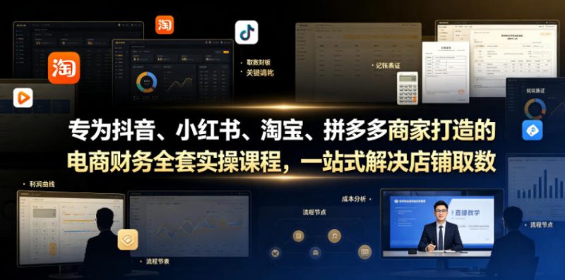 专为抖音、小红书、淘宝、拼多多商家打造的电商财务全套实操课程,一站式解决店铺取数、记账、报税全流程难题万象阁-VIP网课-网赚项目-创业项目-精品资源-技能教程万象阁