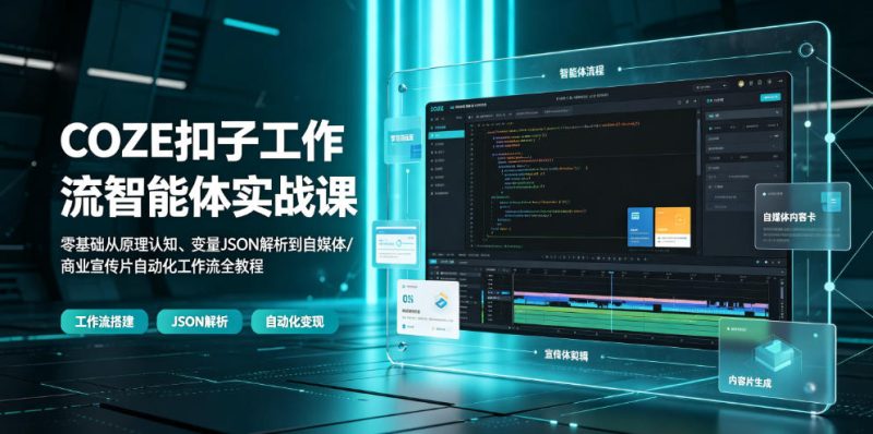 COZE扣子工作流智能体实战课|零基础从原理认知、变量JSON解析到自媒体/商业宣传片自动化工作流全教程万象阁-VIP网课-网赚项目-创业项目-精品资源-技能教程万象阁