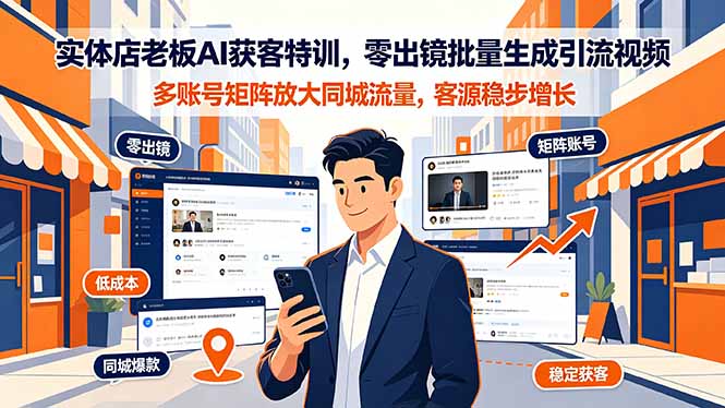 实体店老板AI获客特训,零出镜批量生成引流视频,多账号矩阵放大同城流量,客源稳步增长万象阁-VIP网课-网赚项目-创业项目-精品资源-技能教程万象阁