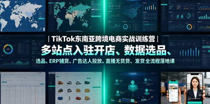 TikTok东南亚跨境电商实战训练营｜多站点入驻开店、数据选品、ERP铺货、广告达人投放、直播无货源发货全流程落地课万象阁-VIP网课-网赚项目-创业项目-精品资源-技能教程万象阁