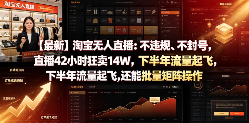 【最新】淘宝无人直播：不违规、不封号，直播42小时狂卖14W，下半年流量起飞，还能批量矩阵操作【揭秘】万象阁-VIP网课-网赚项目-创业项目-精品资源-技能教程万象阁