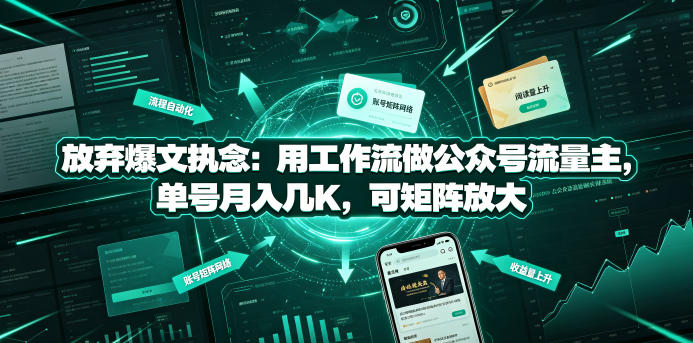 放弃爆文执念:用工作流做公众号流量主,单号月入几K,可矩阵放大万象阁-VIP网课-网赚项目-创业项目-精品资源-技能教程万象阁