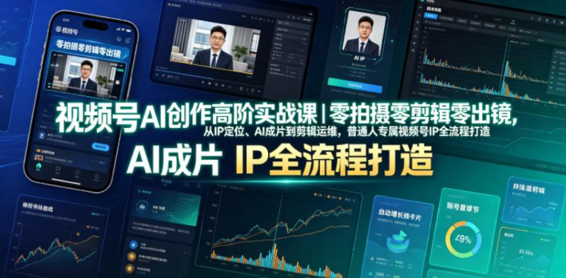 视频号AI创作高阶实战课|零拍摄零剪辑零出镜,从IP定位、AI成片到剪辑运维,普通人专属视频号IP全流程打造万象阁-VIP网课-网赚项目-创业项目-精品资源-技能教程万象阁