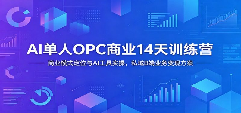 AI单人OPC商业14天训练营:商业模式定位与AI工具实操,私域B端业务变现方案万象阁-VIP网课-网赚项目-创业项目-精品资源-技能教程万象阁