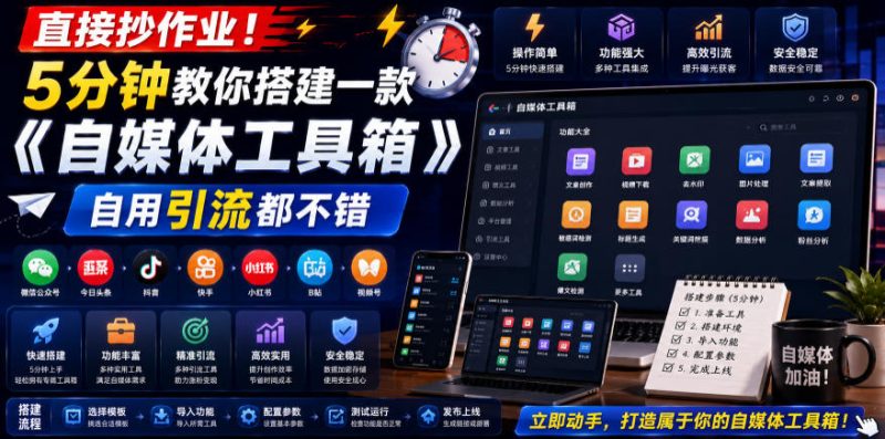 直接抄作业!5分钟教你搭建一款《自媒体工具箱》,自用引流都不错万象阁-VIP网课-网赚项目-创业项目-精品资源-技能教程万象阁