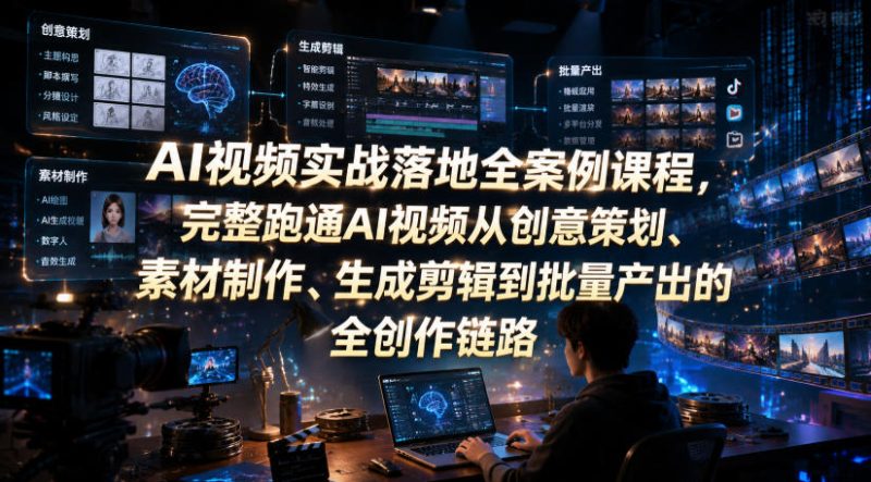AI视频实战落地全案例课程,完整跑通AI视频从创意策划、素材制作、生成剪辑到批量产出的全创作链路万象阁-VIP网课-网赚项目-创业项目-精品资源-技能教程万象阁