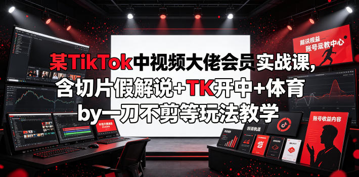 某TikTok中视频大佬会员实战课,含切片假解说+TK开中+体育by一刀不剪等玩法教学万象阁-VIP网课-网赚项目-创业项目-精品资源-技能教程万象阁