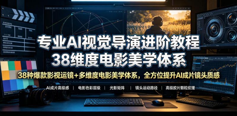 专业AI视觉导演进阶教程,38种爆款影视运镜+多维度电影美学体系,全方位提升AI成片高级感与镜头质感万象阁-VIP网课-网赚项目-创业项目-精品资源-技能教程万象阁