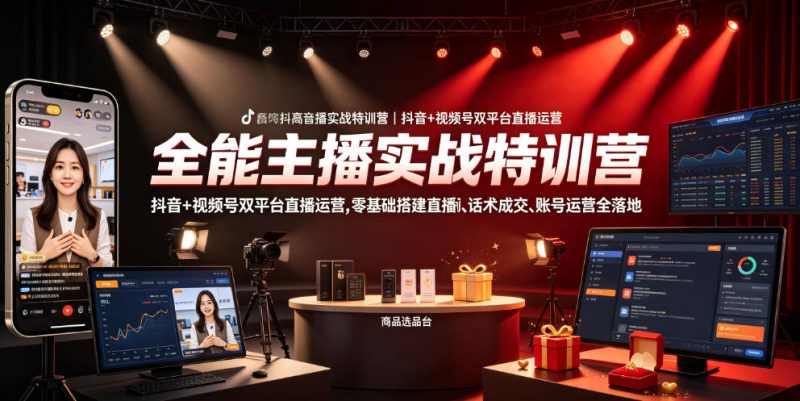 全能主播实战特训营｜抖音+视频号双平台直播运营，零基础搭建直播间、精准选品、话术成交、账号运营全落地万象阁-VIP网课-网赚项目-创业项目-精品资源-技能教程万象阁