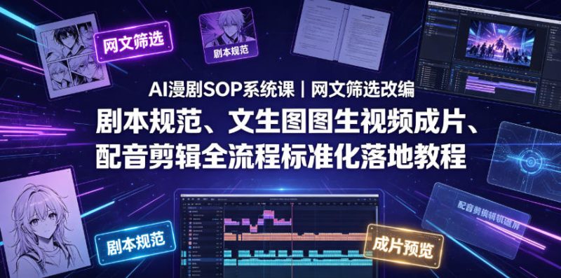 AI漫剧SOP系统课｜网文筛选改编、剧本规范、文生图图生视频成片、配音剪辑全流程标准化落地教程万象阁-VIP网课-网赚项目-创业项目-精品资源-技能教程万象阁