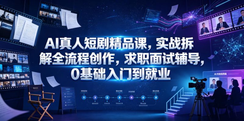 AI真人短剧精品课,实战拆解全流程创作,求职面试辅导,0基础入门到就业万象阁-VIP网课-网赚项目-创业项目-精品资源-技能教程万象阁