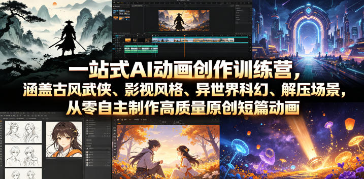一站式AI动画创作训练营,涵盖古风武侠、影视风格、异世界科幻、解压场景,从零自主制作高质量原创短篇动画万象阁-VIP网课-网赚项目-创业项目-精品资源-技能教程万象阁