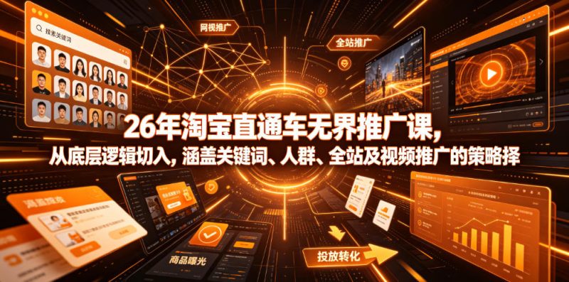26年淘宝直通车无界推广课,从底层逻辑切入,涵盖关键词、人群、全站及视频推广的策略选择万象阁-VIP网课-网赚项目-创业项目-精品资源-技能教程万象阁