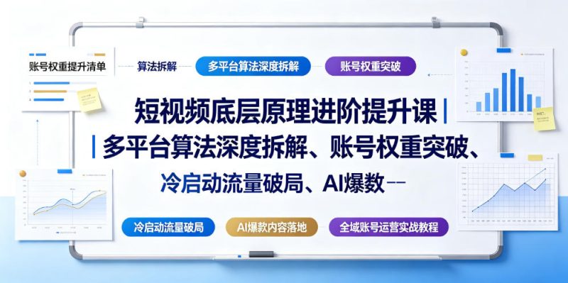 短视频底层原理进阶提升课|多平台算法深度拆解、账号权重突破、冷启动流量破局、AI爆款内容落地与全域账号运营实战教程万象阁-VIP网课-网赚项目-创业项目-精品资源-技能教程万象阁